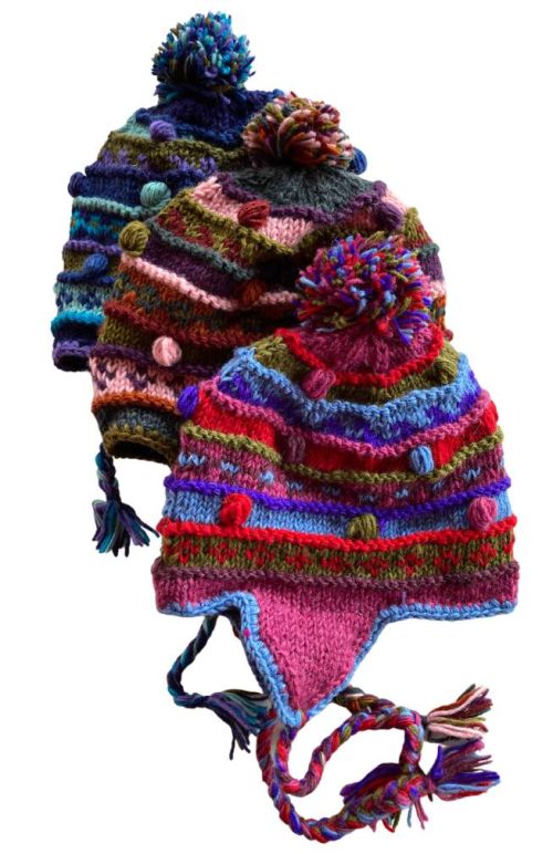 hand knit earflap hat, fair trade Nepal