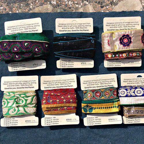 recycled silk gift wrap ribbon embroidery beadwork