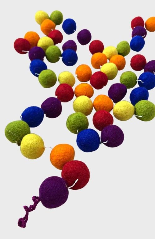 felt ball garland fair trade nepal rainbow pride