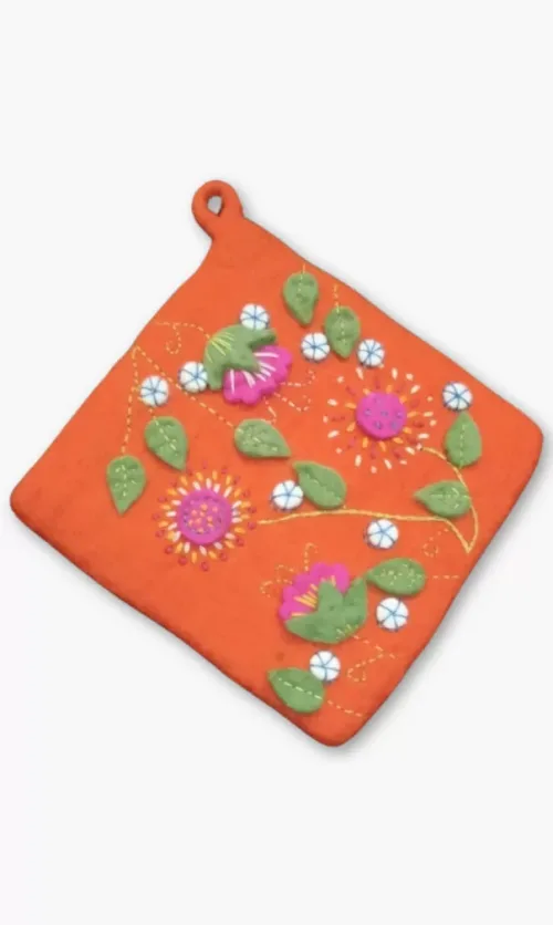felt, embroidered potholder, fair trade Nepal