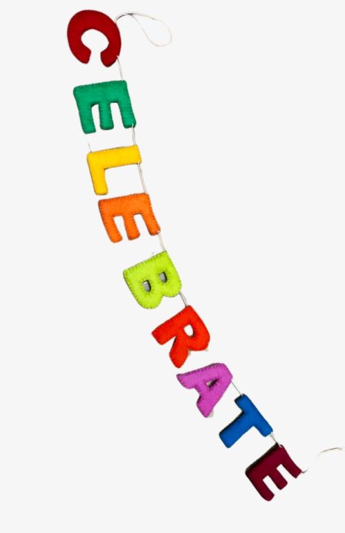 Celebrate banner felt letters, fair trade Nepal