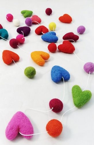 felt garland hearts fair trade nepal