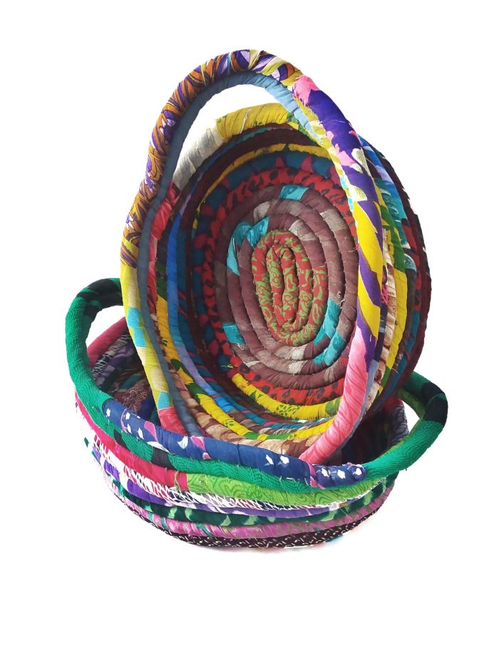 recycled silk bread basket fair trade nepal