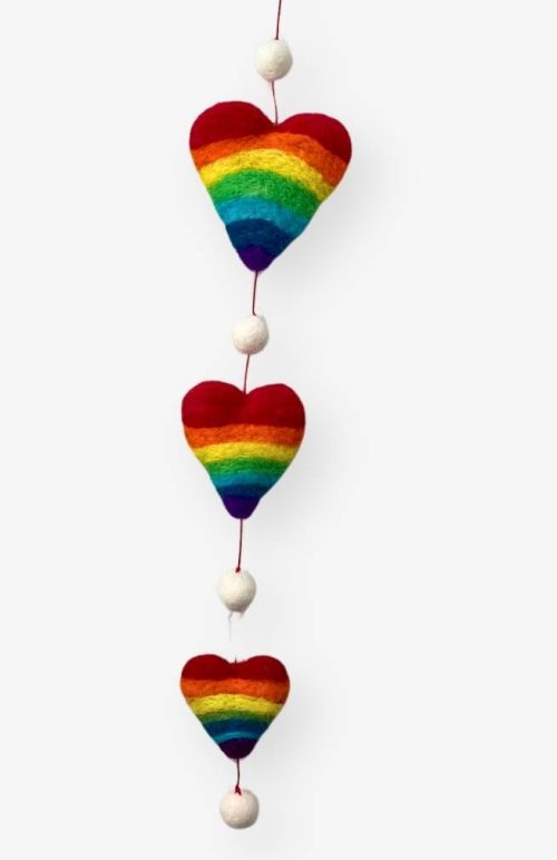 rainbow felt heart door hanger fair trade Nepal garland