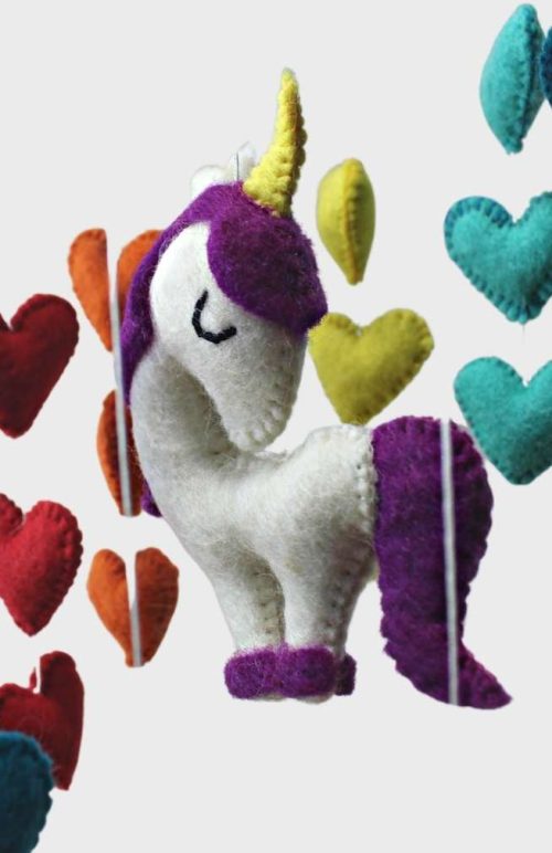 felt unicorn heart mobile garland fair trade nepal