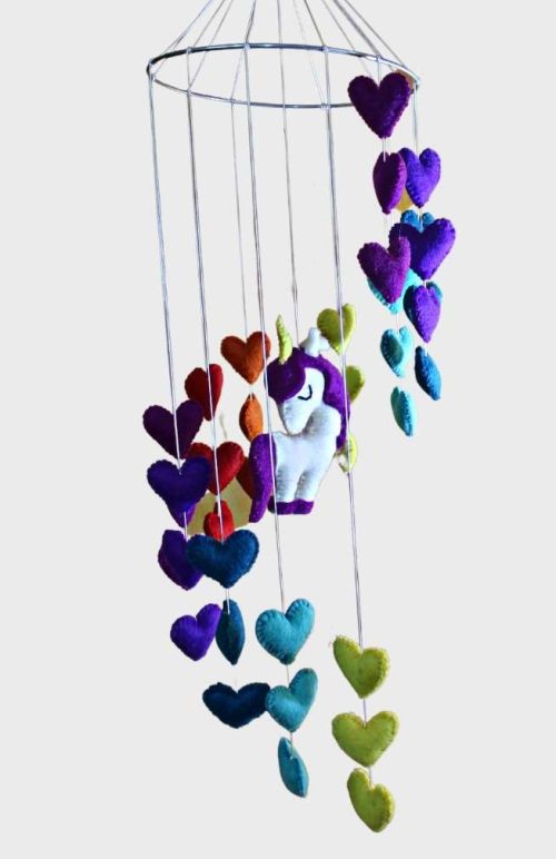 felt unicorn heart mobile garland fair trade nepal