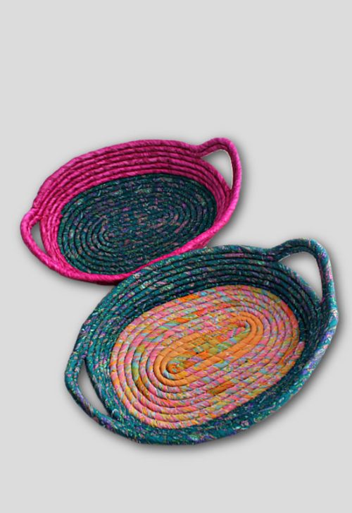 recycled silk coil wrapped oval tray fair trade nepal