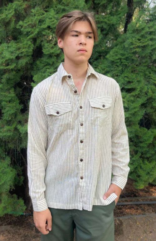 pinstripe long sleeve men's shirt fair trade Nepal