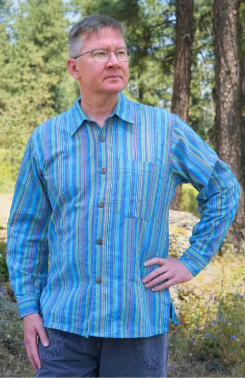 men's cotton striped shirt, fair trade Nepal