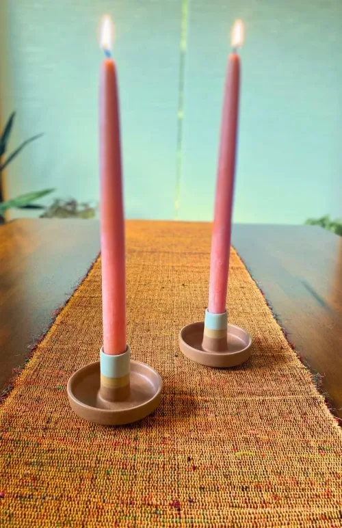 ceramic candle stick holder and runner