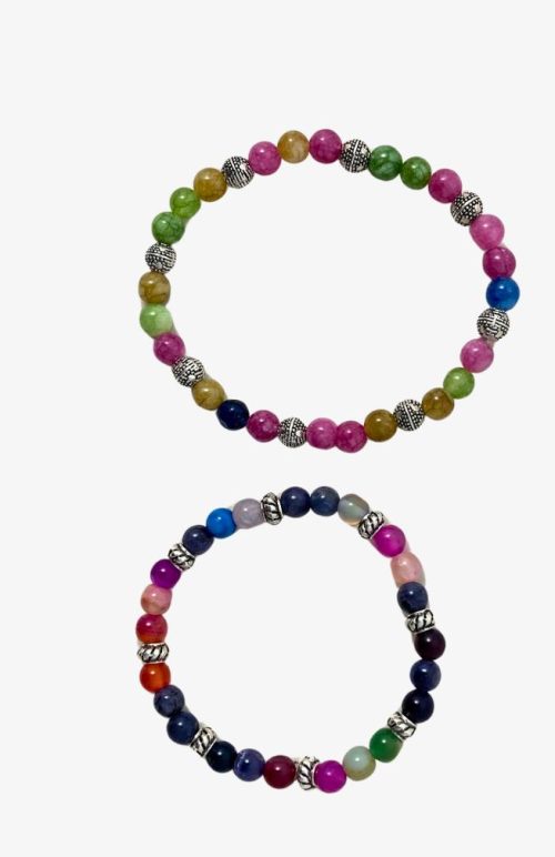 Assorted agate stone bracelet with metal spacer beads made in Nepal