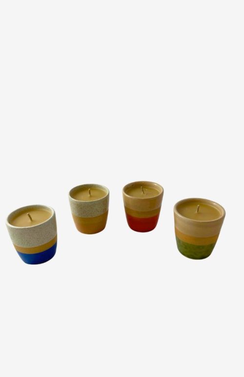 assorted colors ceramic cup with beeswax candle from Nepal 