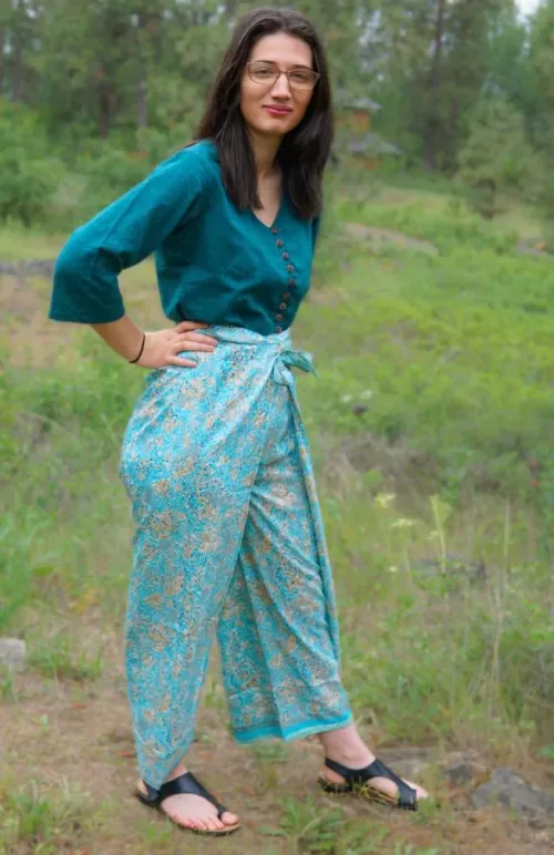 recycled sari pants, fair trade Nepal