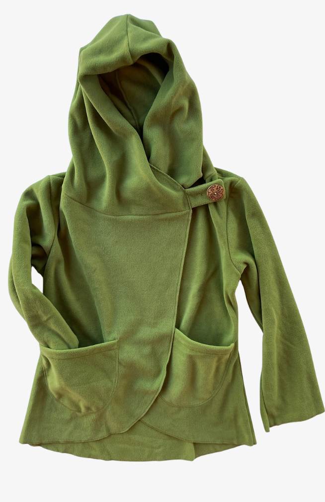 bright green hooded fleece jacket fair trade Nepal