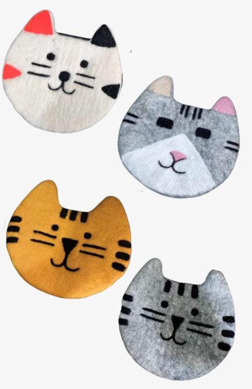 felt coaster set with cat design fair trade Nepal