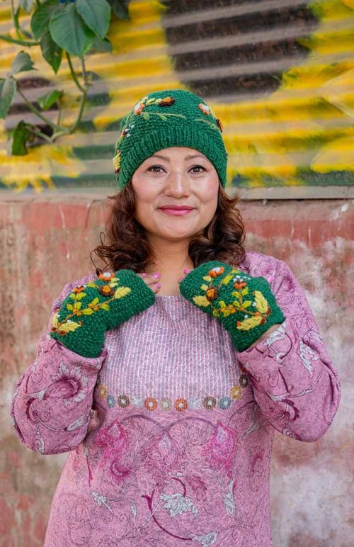 wool knit hat with flower embroidery from nepal jewel tones gorgeous feminine
