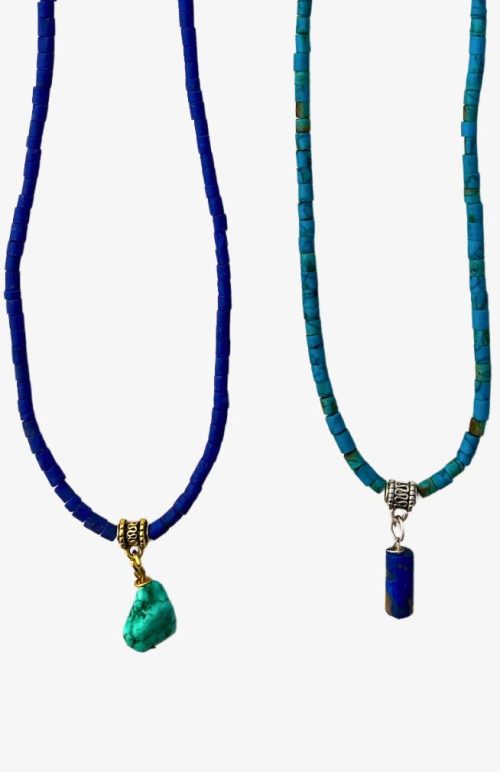 Hanging rough stone cylinder bead necklace from Nepal