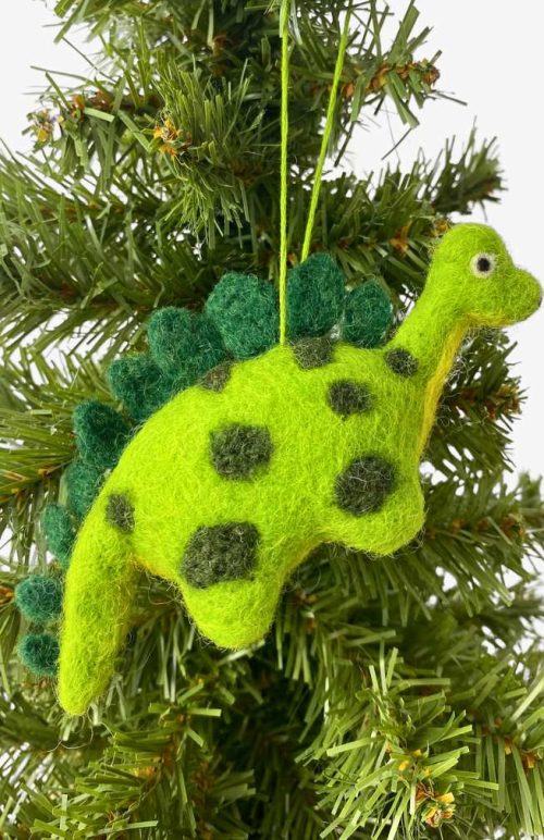 Felt green spike dinosaur ornament fair trade Nepal