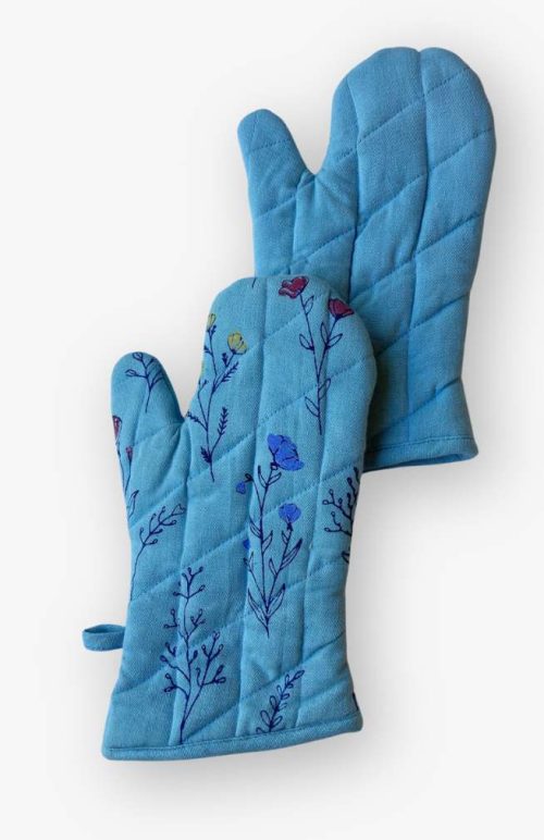 cotton oven mitt screen print floral design fair trade Nepal