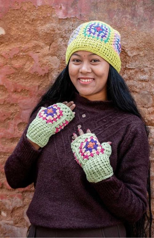 cotton crocheted granny square fingerless handwarmer