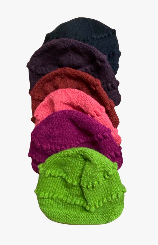 handknit wool hat with fleece lining, fair trade Nepal