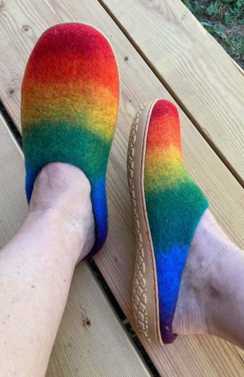 felt rainbow slippers with rubber sole fair trade nepal
