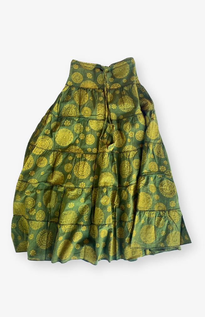 tiered cotton patterned skirt fair trade Nepal