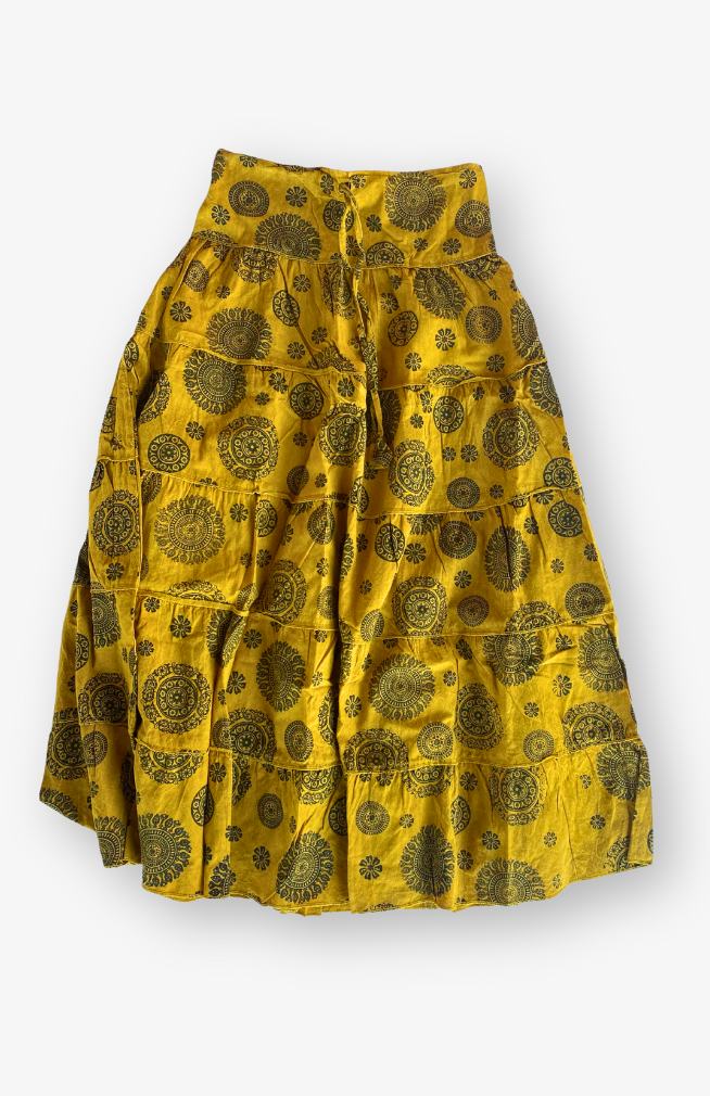 tiered cotton patterned maxi skirt fair trade Nepal