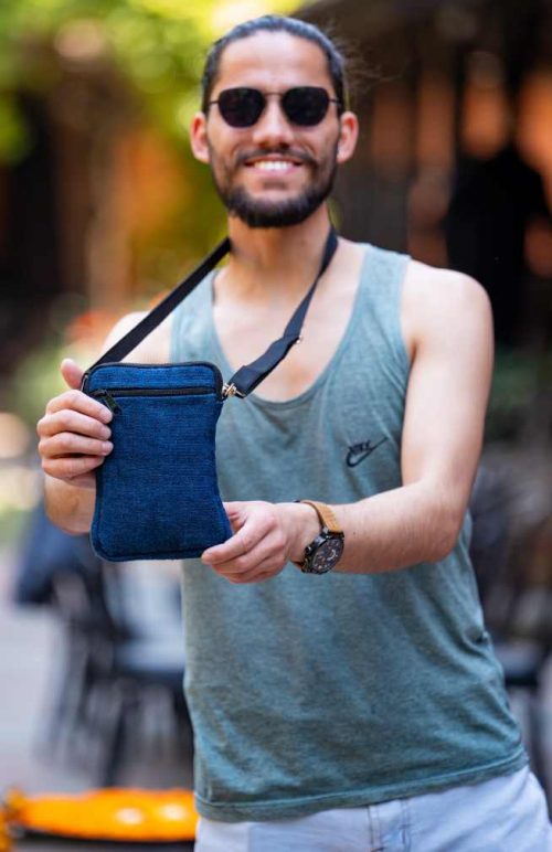 blue wild hemp small bag fair trade Nepal