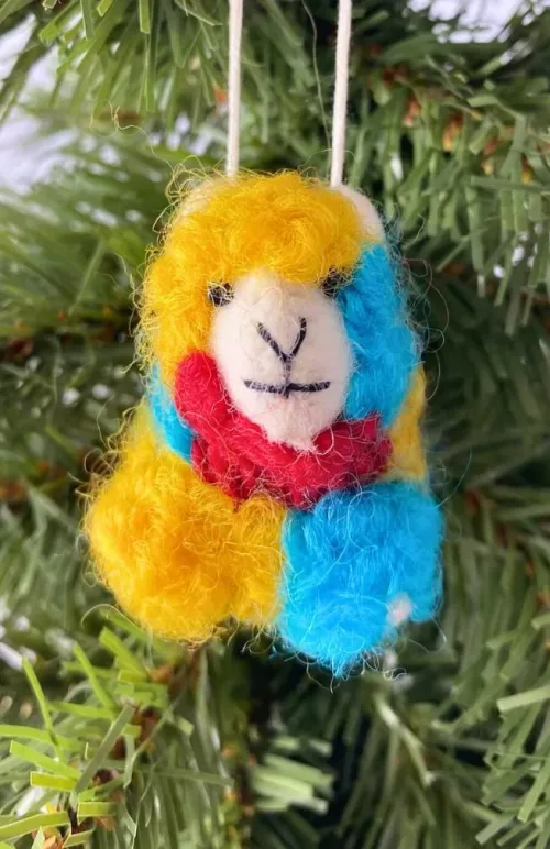 colorful felt sheep ornament fair trade Nepal