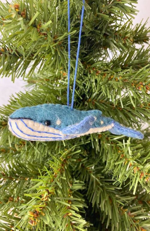 Felt humpback whale ornament fair trade Nepal