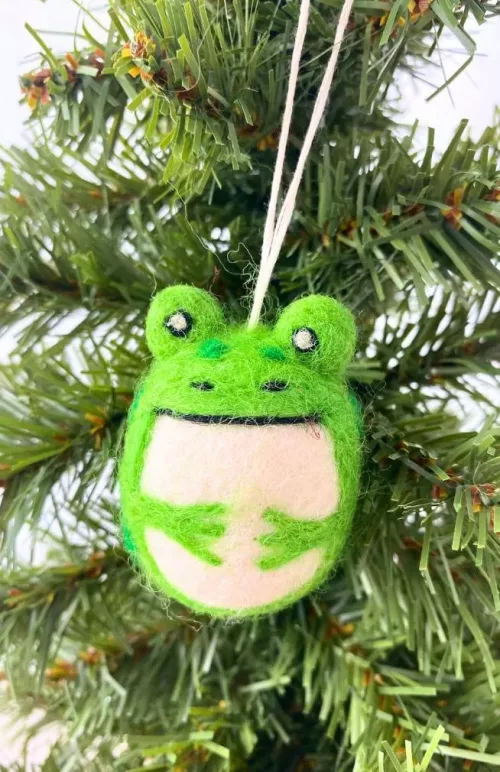 felt frog ornament, fair trade Nepal