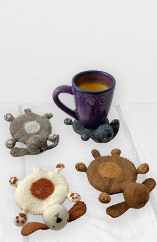 3D felt dog coaster fair trade Nepal