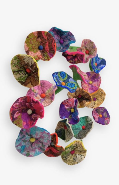 Felt flower garland with infused cotton sair made in Nepal