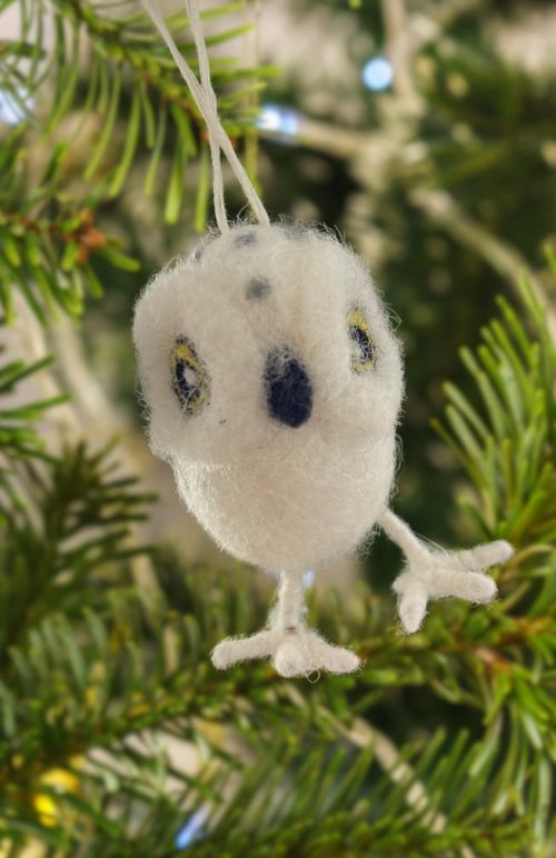 Felt snowy owl ornament made in Nepal 