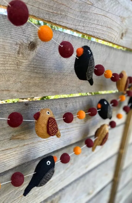 felted wool bird garland, fair trade Nepal