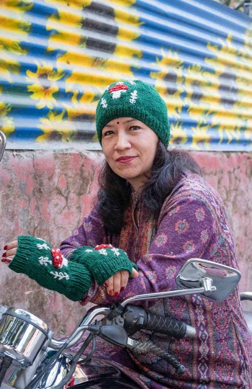 handknit hat handwarmer wool mushroom embroidery