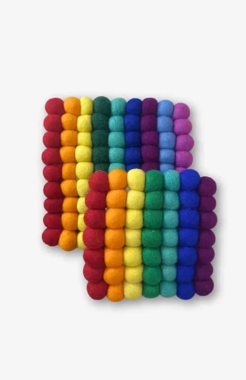 Felted ball trivet, rainbow, fair trade Nepal