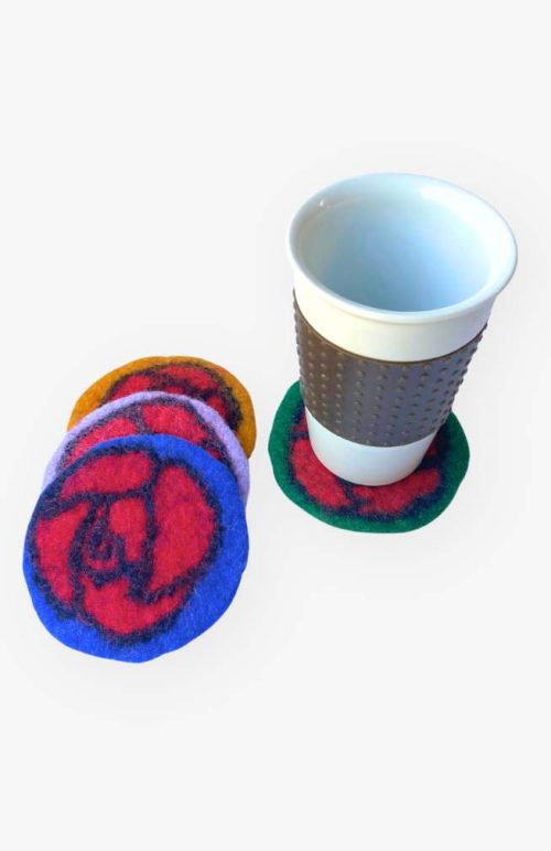 round felted rose coasters, set of 4, fair trade Nepal