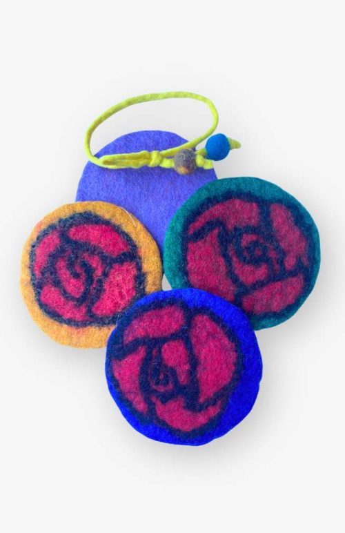set of four round felt rose coasters fair trade nepal