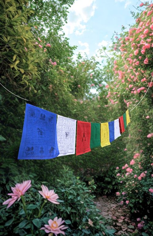 multi color wind horse prayer flags fair trade Nepal
