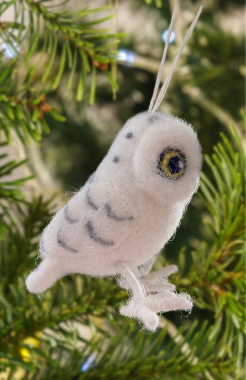 Felted wool ornament snowy owl from Nepal 
