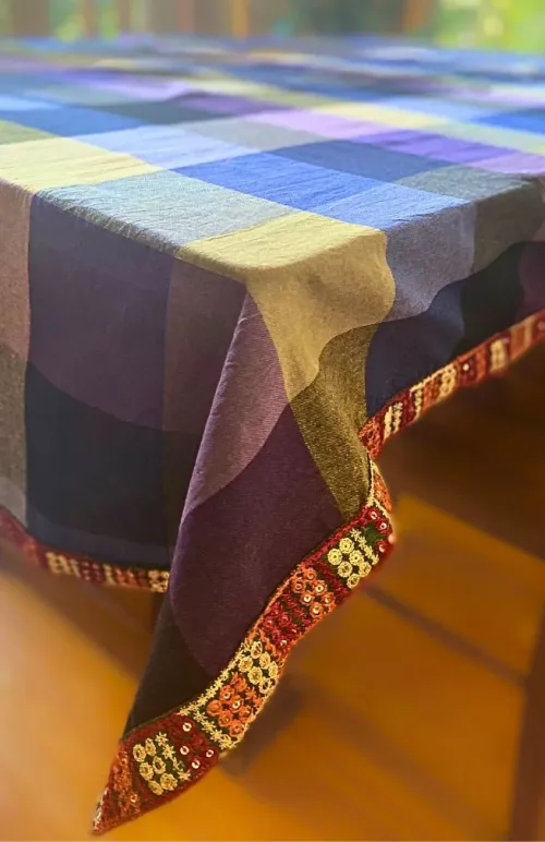 cotton tablecloth, recycled sari trim, Fair Trade Nepal