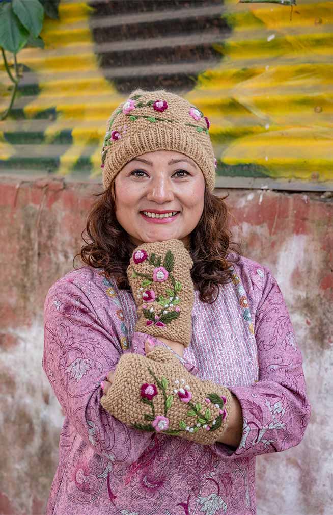 wool knit hat with flower embroidery from nepal jewel tones gorgeous feminine