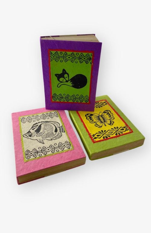Handmade paper tree free journal with blockprint design from fair trade Nepal