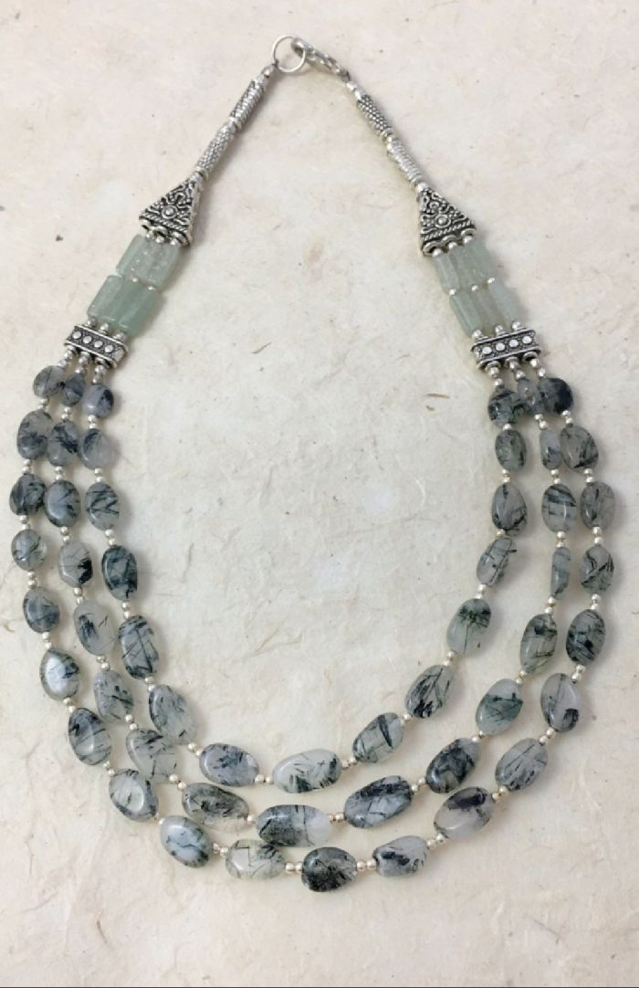 Handcrafted Fair Trade white metal stone necklace from Nepal.