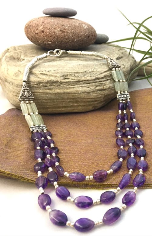 Fair Trade white metal bead necklace from Nepal, handcrafted jewelry
