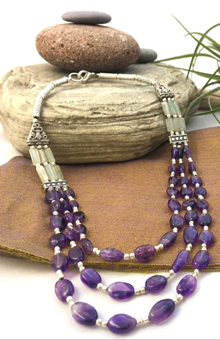 Fair Trade white metal bead necklace from Nepal, handcrafted jewelry