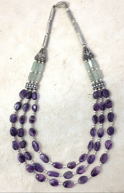 Handcrafted Fair Trade white metal stone necklace from Nepal.