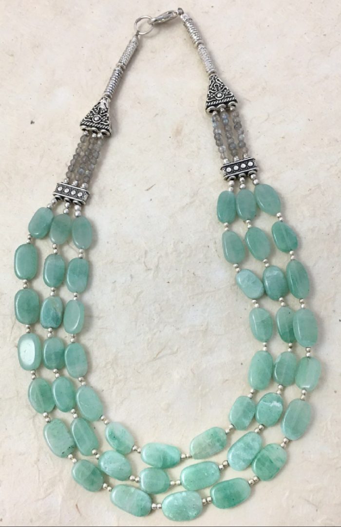 Handcrafted Fair Trade white metal stone necklace from Nepal.